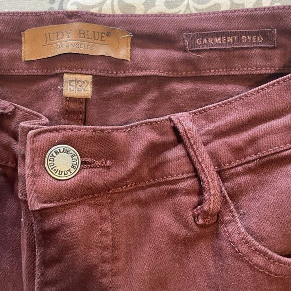 Judy Blue High Waist Tummy Control Wide Leg Crop Denim Jeans Size 15/32 Oxblood - Picture 10 of 12